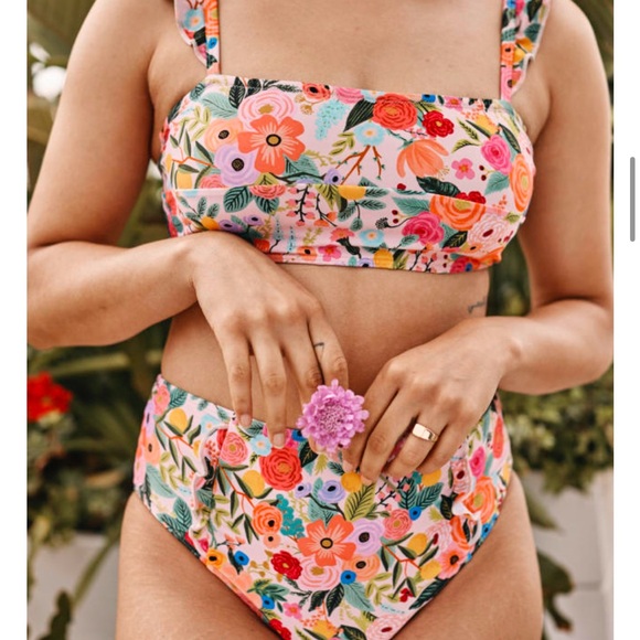 Rifle Paper Co and Summersalt Garden Party Pink Ruffle Bikini - Picture 1 of 3